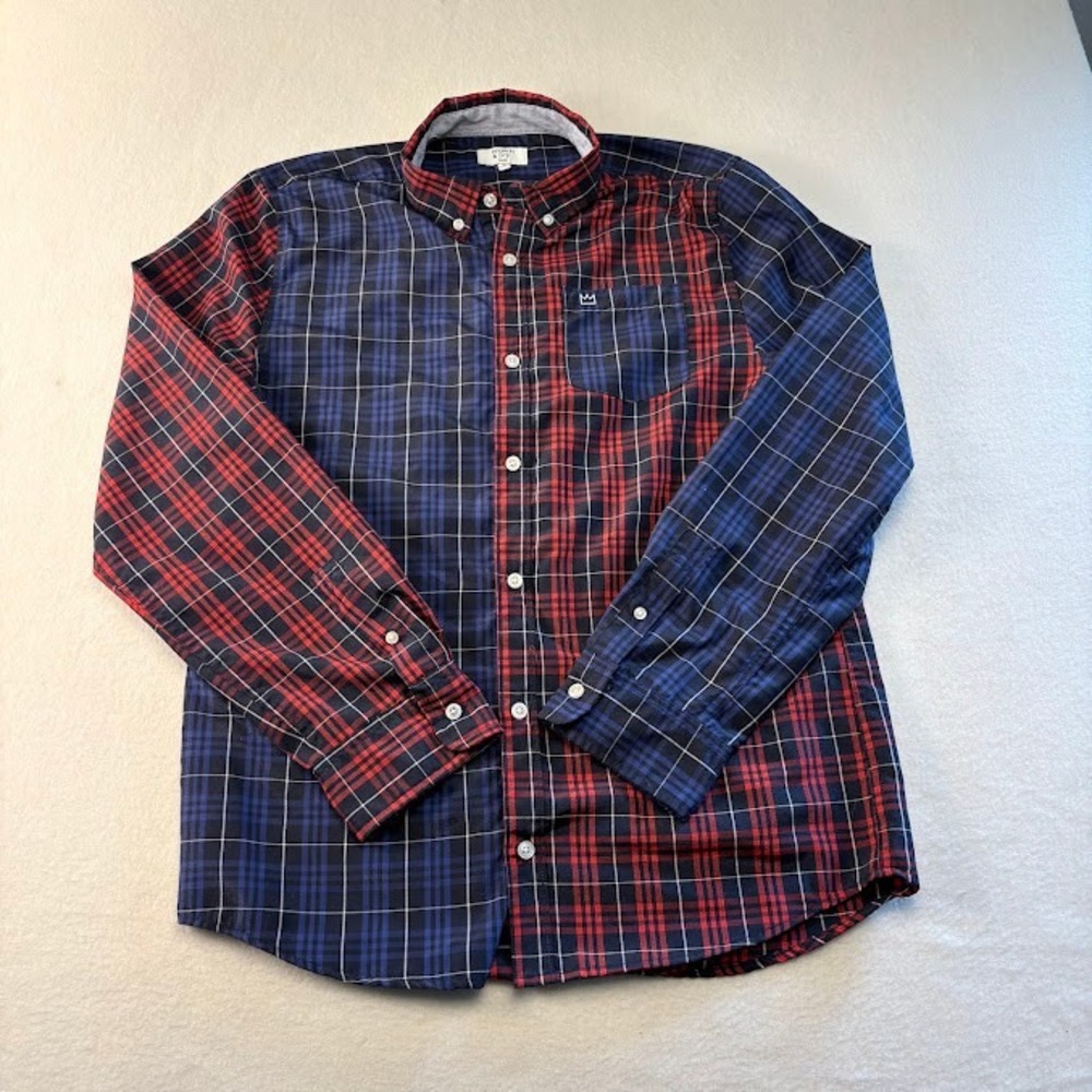 Crown & Ivy Plaid Shirt Kids XL Red Navy Blue‎ Colorblock Button Down